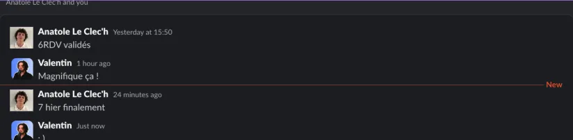 Message d’un client sur Slack