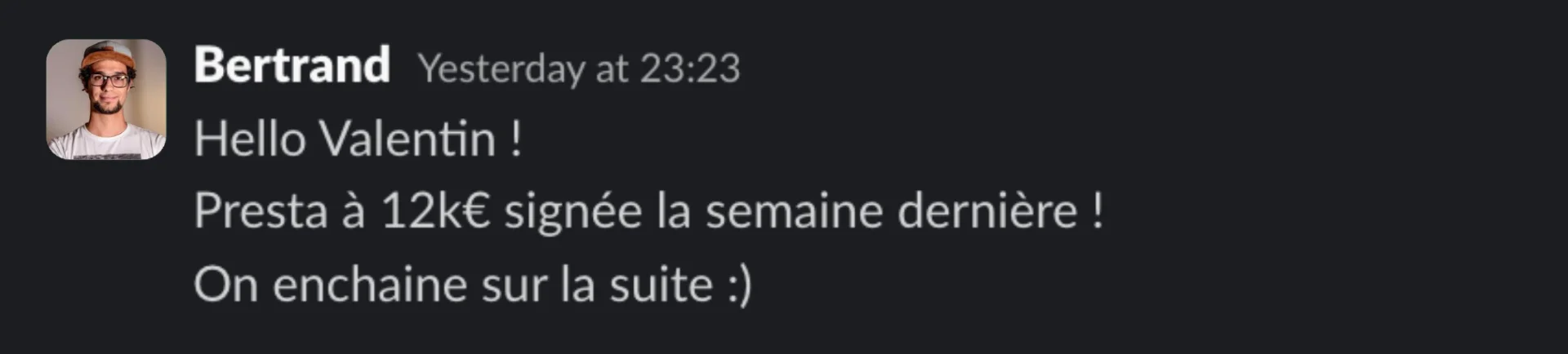 Message d’un client sur Slack
