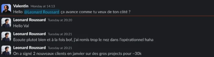 Message d’un client sur Slack