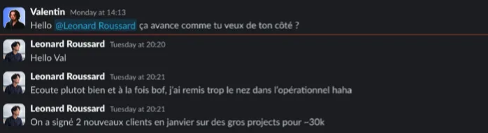 Message d’un client sur Slack