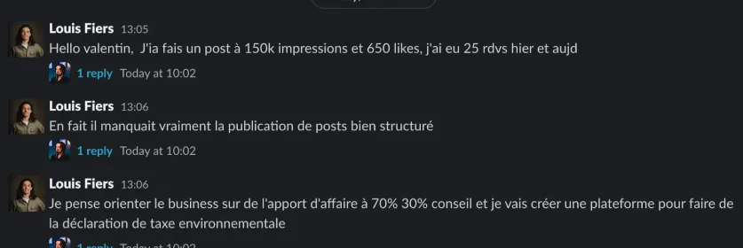Message d’un client sur Slack