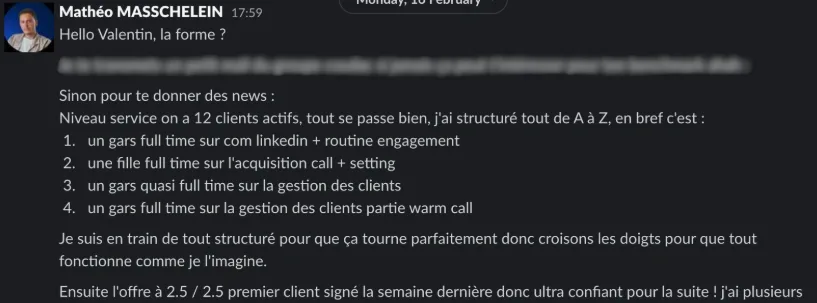 Message d’un client sur Slack